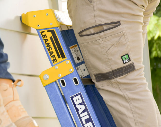 About the Ladder Shop (1) Man standing on lean safe Bailey Ladder