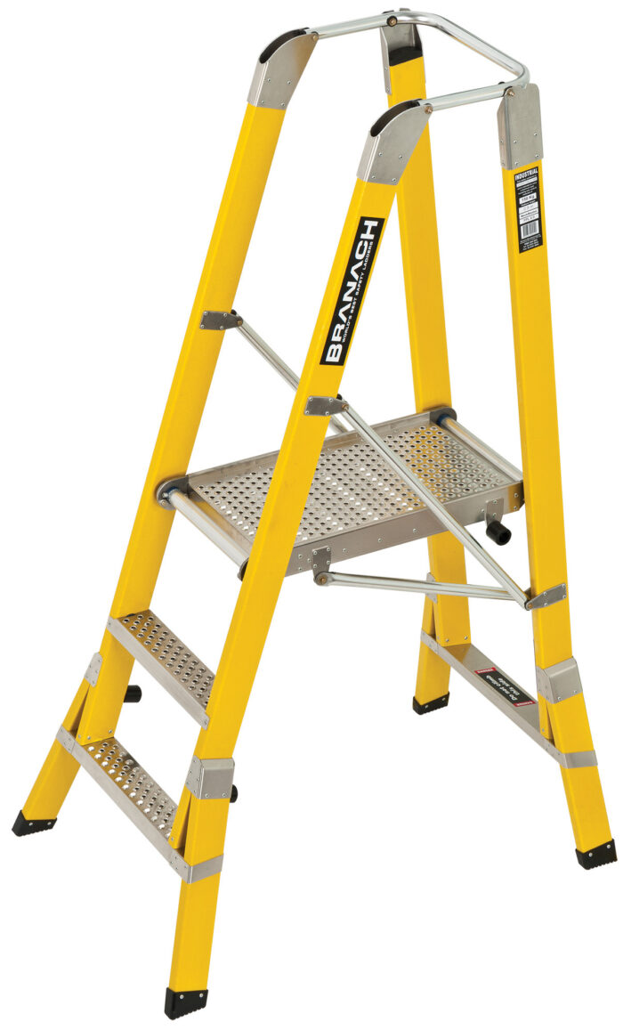 BRANACH Fibreglass WorkMaster 450mm Safety Platform Ladder, 3 Step, 0.9m Platform Height, FPL0.9, open position