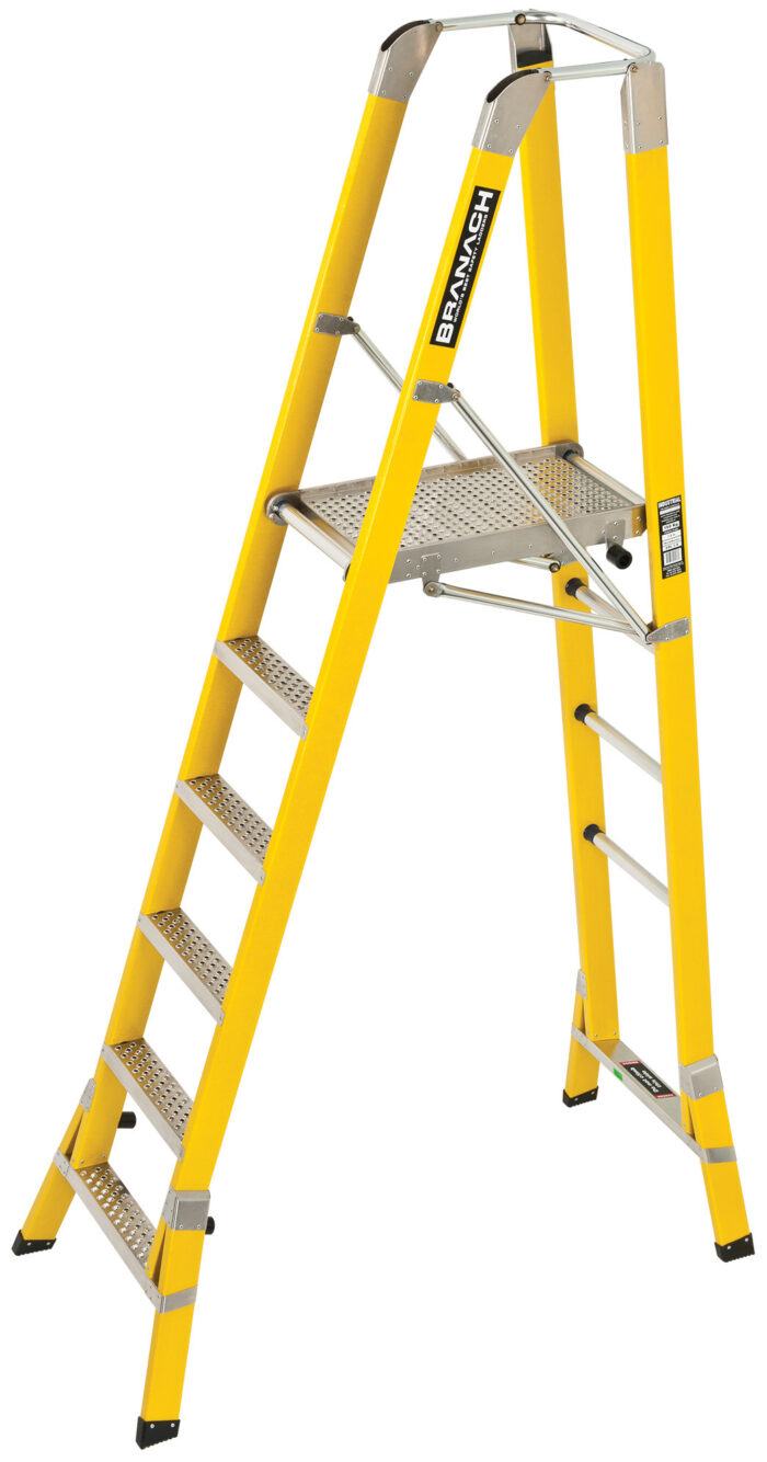 BRANACH Fibreglass WorkMaster 450mm Safety Platform Ladder, 6 Step 2.1m Platform Height FPL2.1, open position