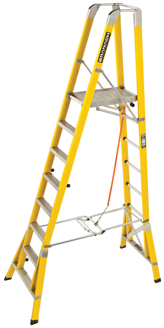 BRANACH Fibreglass WorkMaster 450mm Safety Platform Ladder, 8 Step, 2.4m Platform Height FPL2.4, open view