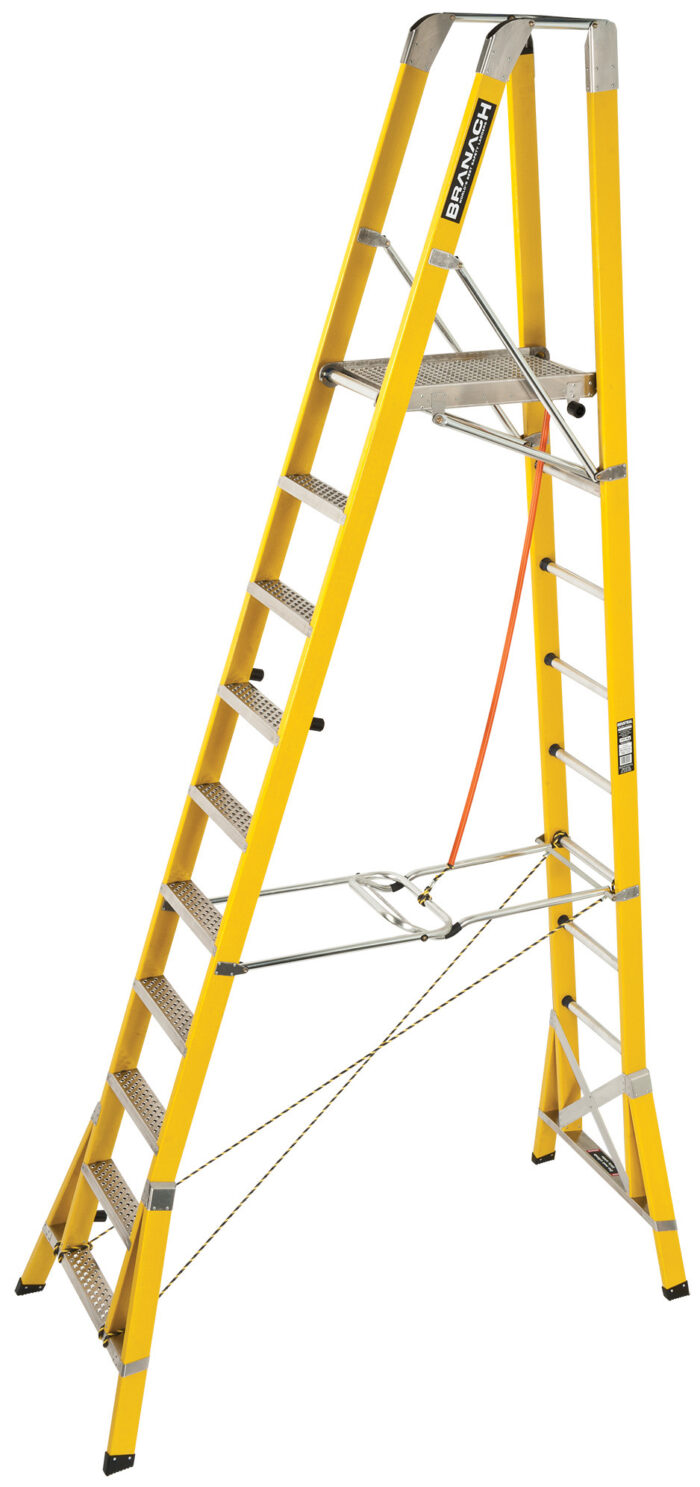 BRANACH Fibreglass WorkMaster 450mm Safety Platform Ladder 10 Step, 3.0m Platform Height, FPL3.0, open position