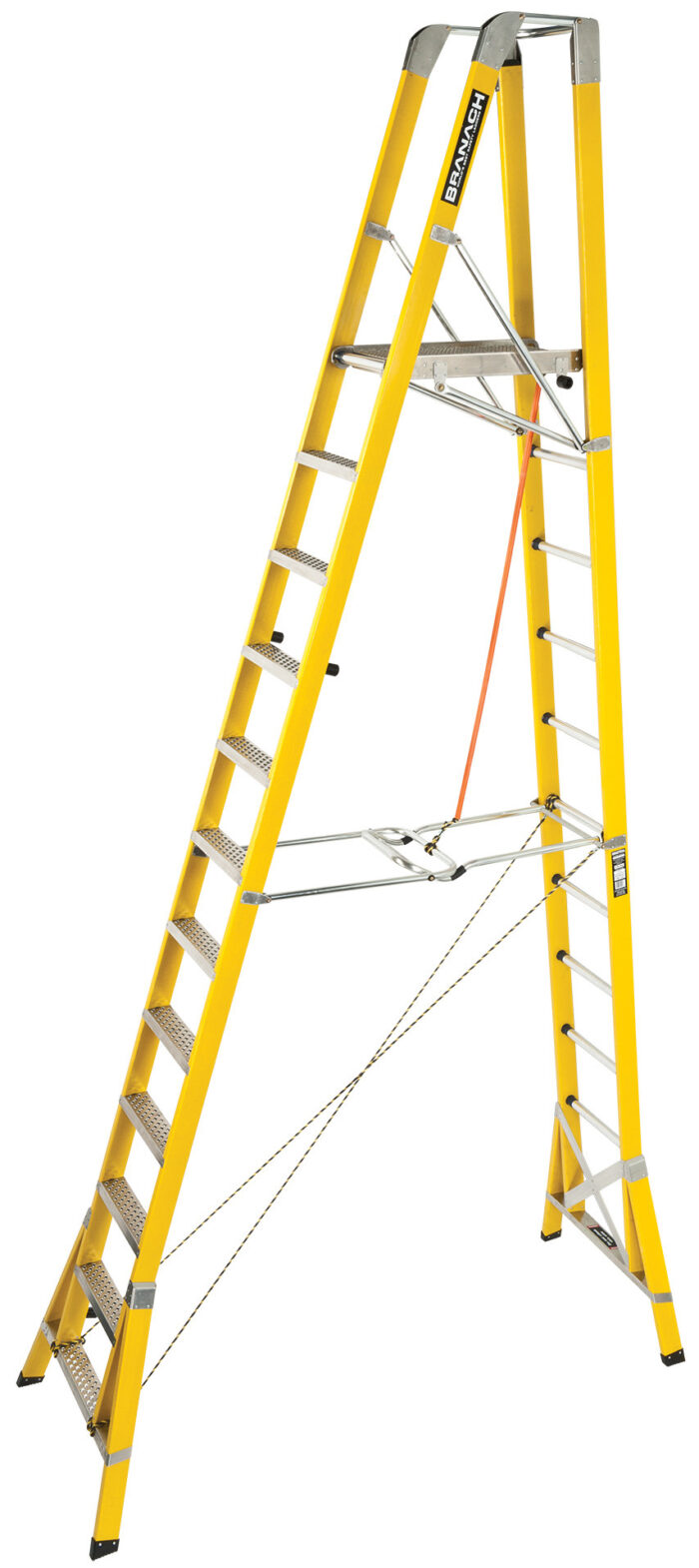 BRANACH Fibreglass WorkMaster 450mm Safety Platform Ladder 12 Step, 3.6m Platform Height, FPL3.6, open position