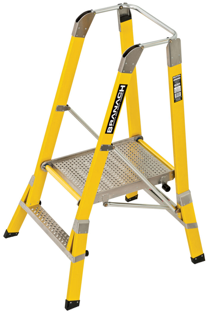 Branach Fibreglass Corrosion Master 550mm Step Platform Ladder, 2 Step, 0.6m Platform Height, FPS0.6, copen view