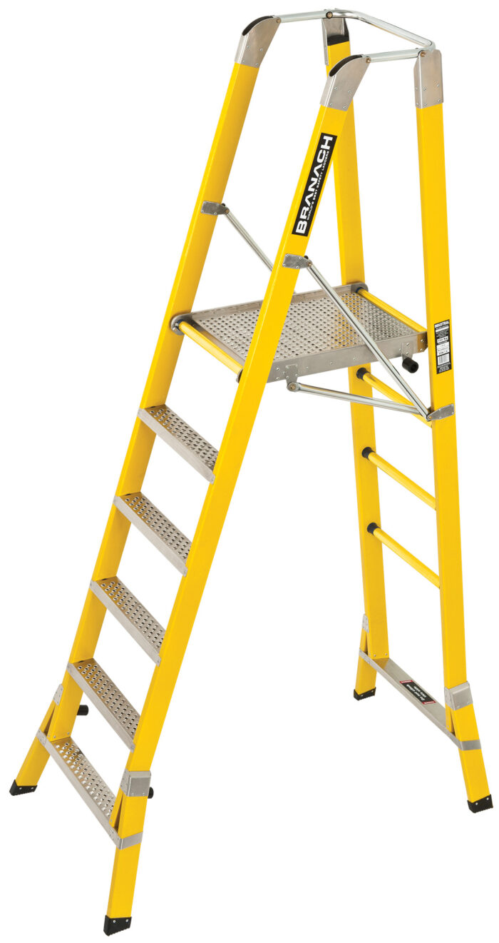 Branach Fibreglass Corrosion Master 550mm Step Platform Ladder, 6 Step, 1.8m Platform Height , FPS1.8,open view