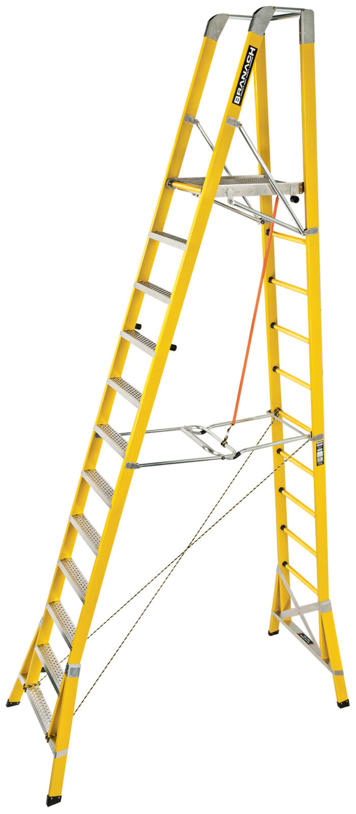 Branach Fibreglass Corrosion Master 550mm Step Platform Ladder, 12 Step, 3.6m Platform Height, FPS3.6, open position