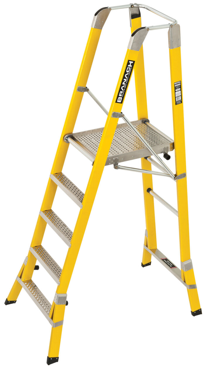BRANACH Fibreglass WorkMaster 550mm Safety Platform Ladder, 5 Step, 1.5m Platform Height, FPW1.5, open view