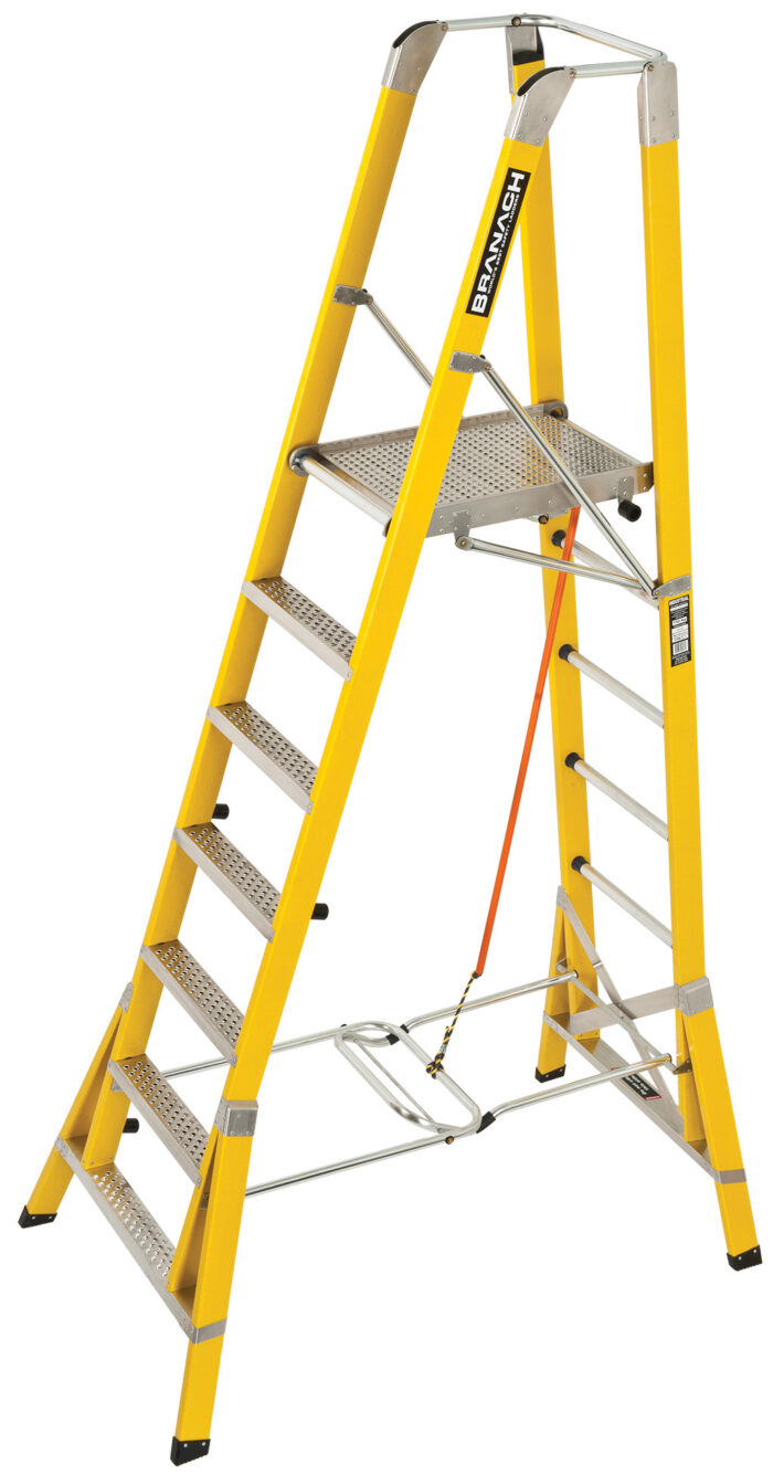 BRANACH Fibreglass WorkMaster 550mm Safety Platform Ladder 7 Step 2.1m Platform Height FPW2.1