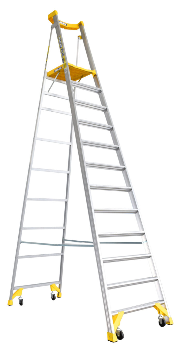 Bailey P170 Job Station Aluminium Platform Ladder 12 Steps 3.49m Platform Height FS13545, side open position