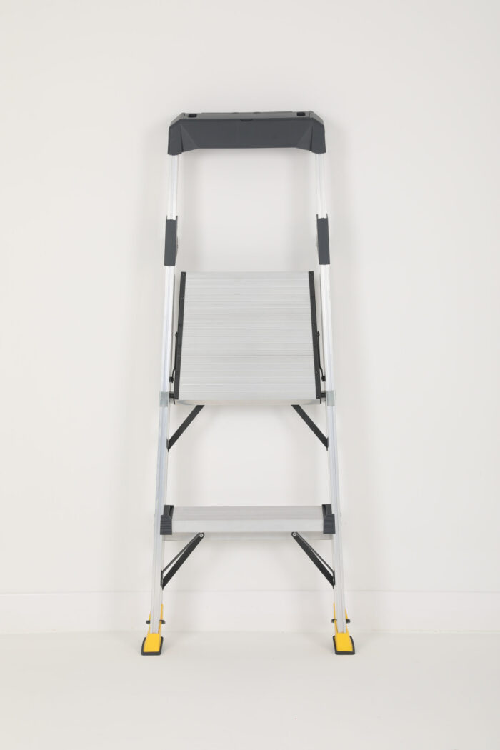 Bailey Retail & Office Slimline Platform Ladder 2 Steps, 0.57m black handrail, yellow feet FS13868, closed view