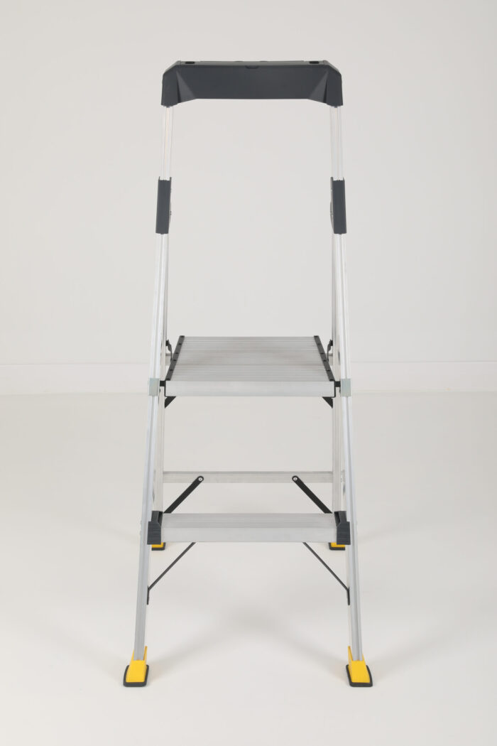 Bailey Retail & Office Slimline Platform Ladder 2 Steps, 0.57m black handrail, yellow feet FS13868, open front view