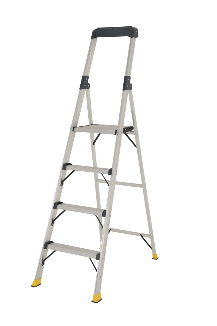 Bailey Retail & Office Slimline Platform Ladder with black handrail 4 Step, 1.13m, platform height, FS13870, open view