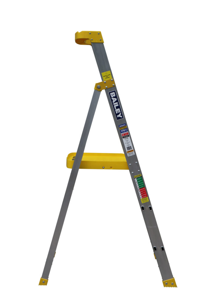 Bailey Pro Punchlock Aluminium Platform Ladder 3 Steps ,170KG load rating, 0.85m Platform Height, FS13932 side open view