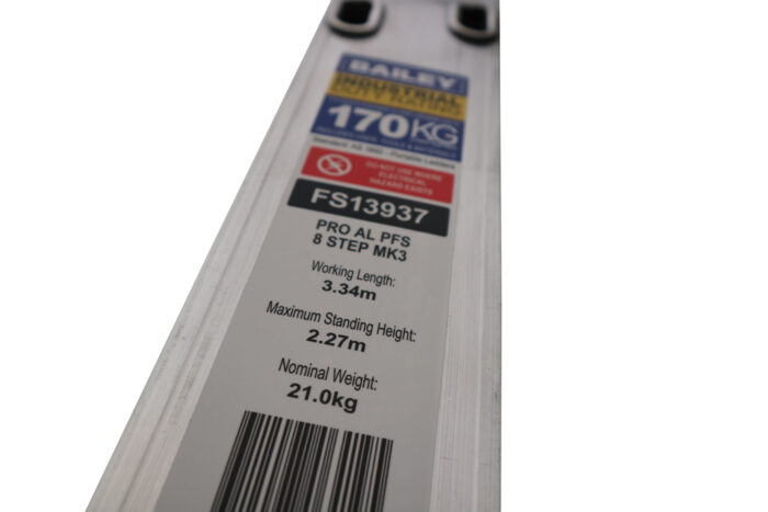 Bailey Pro Punchlock Aluminium Platform Ladder Label, 8 Steps, 170KG load rating, 2.78m Platform Height