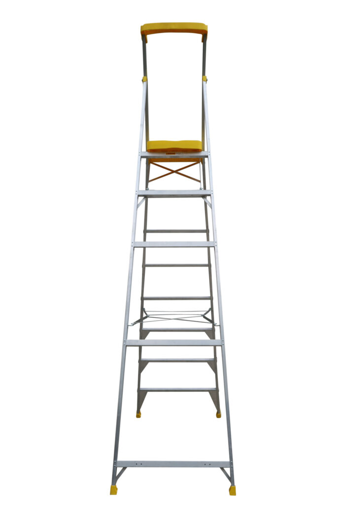 Bailey Pro Punchlock Aluminium Platform Ladder 8 Steps 170KG load rating, 2.78m Platform Height, FS13937, front back view