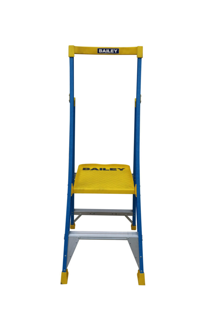 Bailey Pro Punchlock Fibreglass Platform Ladder 2 Steps 170KG, 0.57m Platform Height, FS13945, open front view