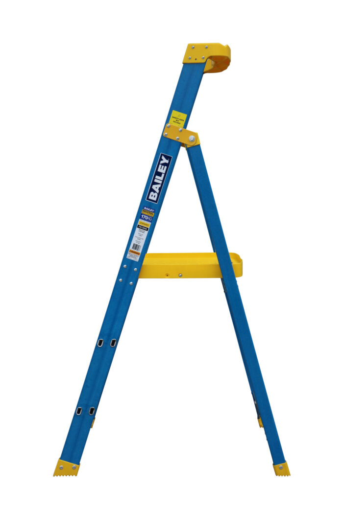 Bailey Pro Punchlock Fibreglass Platform Ladder 3 Steps 170KG, 0.85m Platform Height, FS13946, side open view