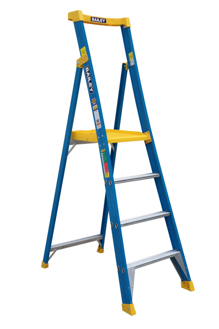 Bailey Pro Punchlock Fibreglass Platform Ladder 4 Steps 170KG, 1.14m Platform Height, FS13947, side open view