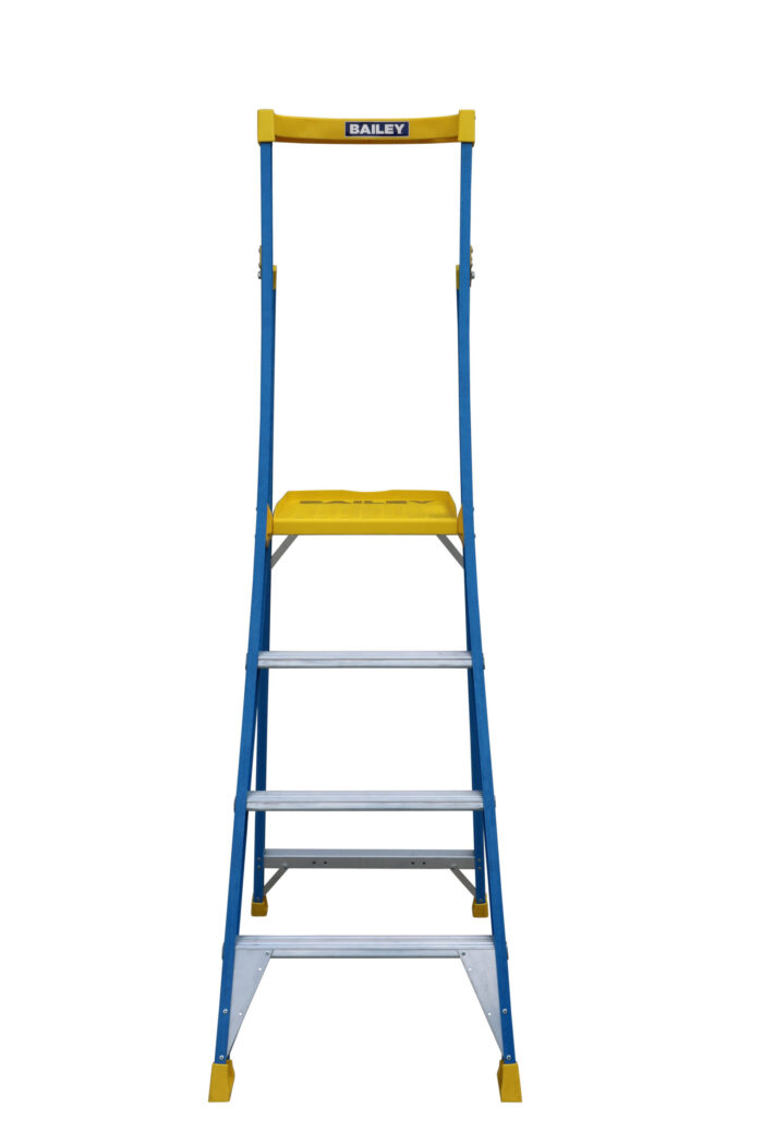 Bailey Pro Punchlock Fibreglass Platform Ladder 4 Steps 170KG, 1.14m Platform Height, FS13947, front open view