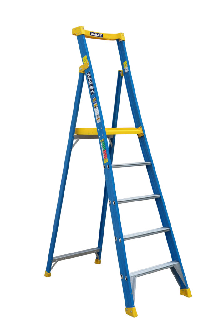 Bailey Pro Fibreglass Platform Ladder 5 Steps 170KG, 1.42m Platform Height, FS13948, open view