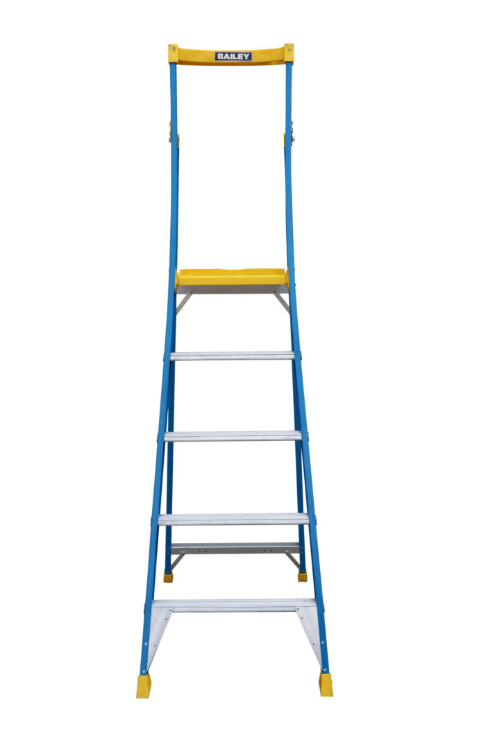 Bailey Pro Punchlock Fibreglass Platform Ladder 5 Steps 170KG, 1.42m Platform Height, FS13948, front open view
