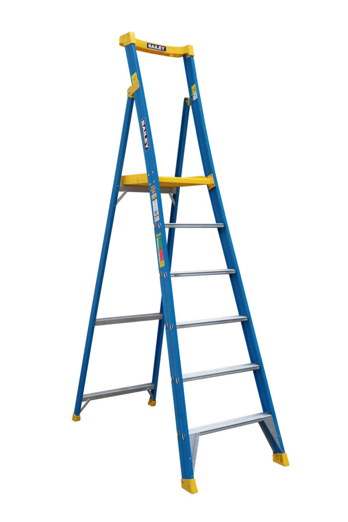 Bailey Pro Fibreglass Platform Ladder 6 Steps 170KG load rating, 1.71m Platform Height, FS13949, open view