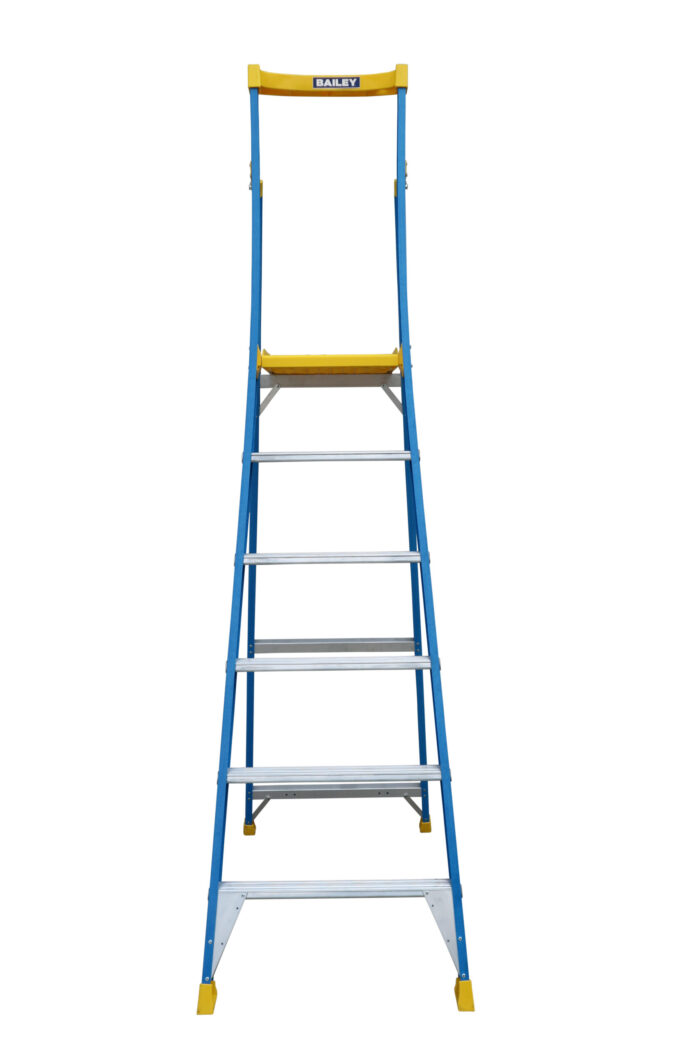 Bailey Pro Punchlock Fibreglass Platform Ladder 6 Steps 170KG load rating, 1.71m Platform Height, FS13949, open front view