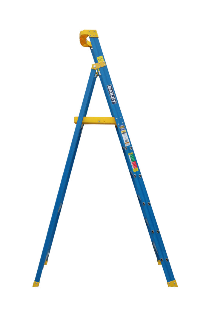 Bailey Pro Punchlock Fibreglass Platform Ladder 6 Steps 170KG load rating, 1.71m Platform Height, FS13949, open side view