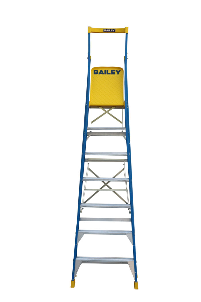 Bailey Pro Punchlock Fibreglass Platform Ladder 7 Steps 170KG,1.99m Platform Height FS13950, closed front view