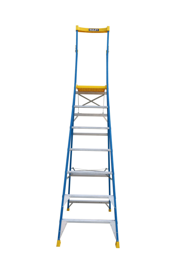Bailey Pro Punchlock Fibreglass Platform Ladder 7 Steps 170KG,1.99m Platform Height FS13950, open front view