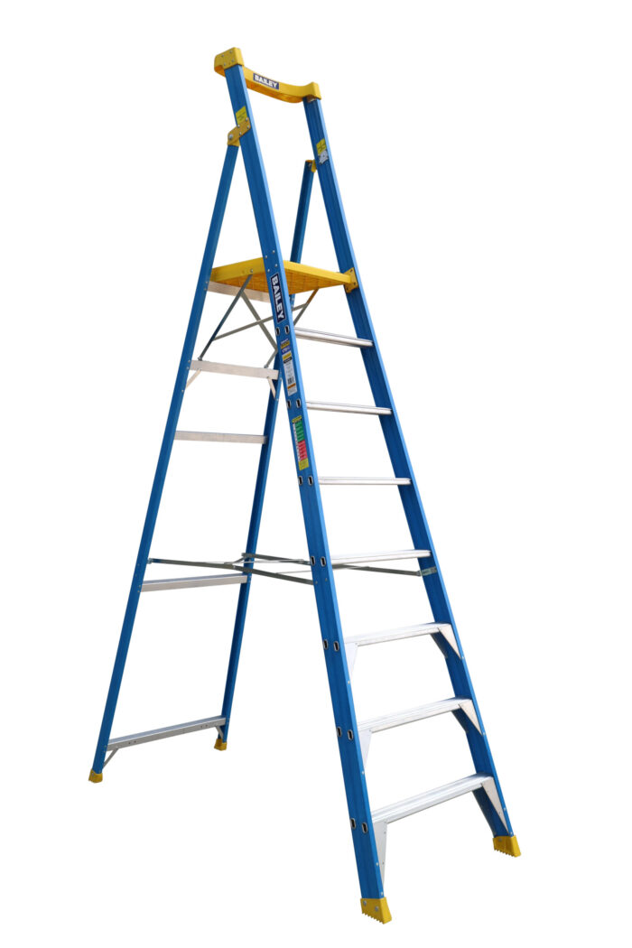Bailey Pro Punchlock Fibreglass Platform Ladder 8 Steps, FS13951, open view