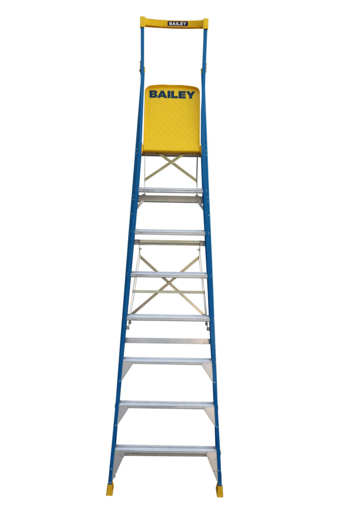 Bailey Pro Punchlock Fibreglass Platform Ladder 8 Steps, FS13951, front closed view