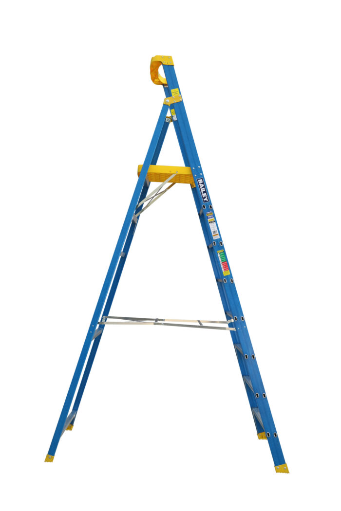 Bailey Pro Punchlock Fibreglass Platform Ladder 8 Steps, FS13951, side open view