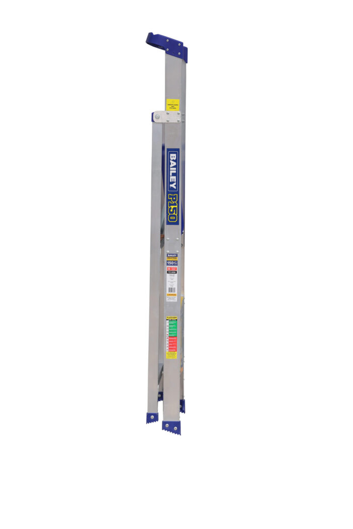 Bailey P150 Aluminium Platform Ladder 3 Steps, 0.87m Platform Height, blue rail and platform, side closed view