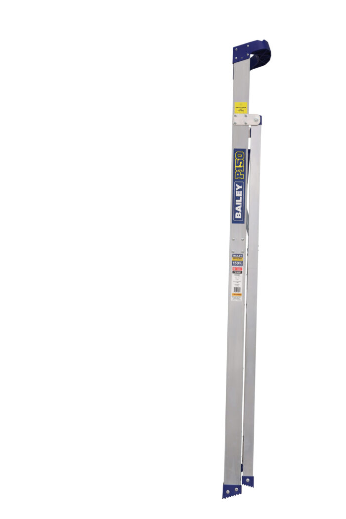 Bailey P150 Aluminium Platform Ladder 4 Steps, 1.16m Platform Height, blue rail and platform, side closed view