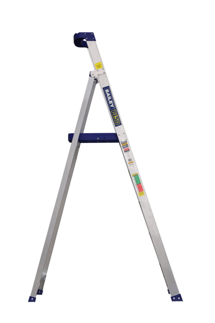 Bailey P150 Aluminium Platform Ladder 6 Steps, 1.75m Platform Height, blue rail and platform, side open view
