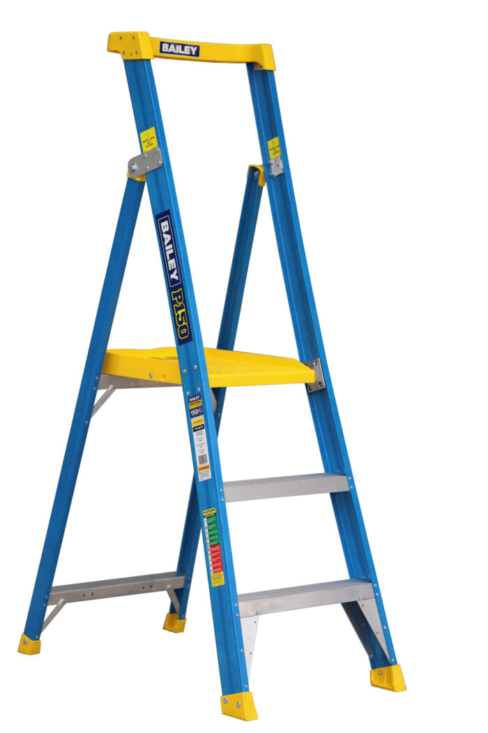 Bailey P150 Fibreglass Platform Ladder 3 Steps, 0.87 m Platform Height, side open view