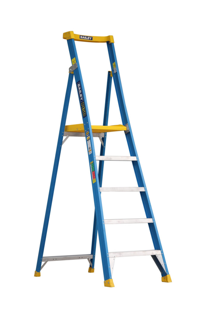 Bailey P150 Fibreglass Platform Ladder 5 Steps, 1.45m Platform Height, side open view