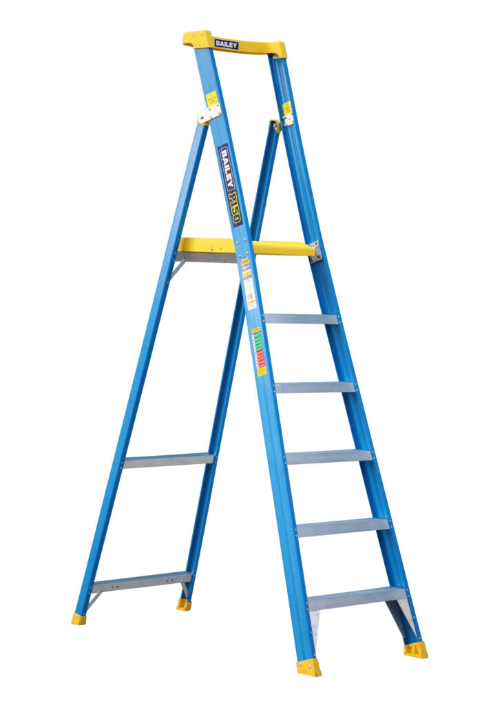 Bailey P150 Fibreglass Platform Ladder 6 Steps, 1.75m Platform Height, side open view