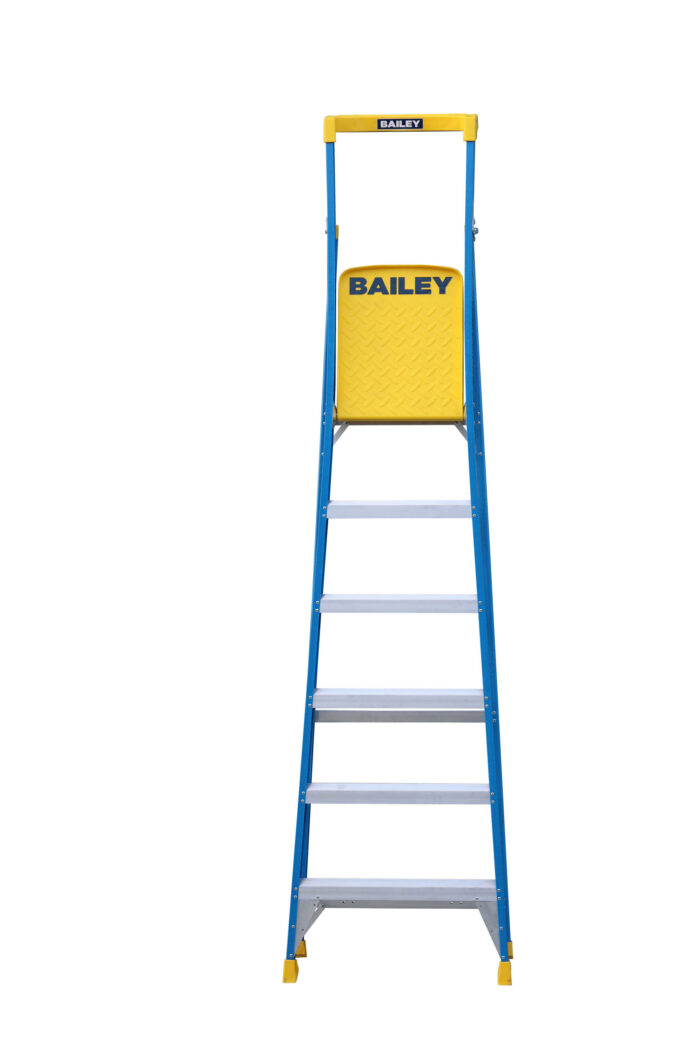 Bailey P150 Fibreglass Platform Ladder 6 Steps, 1.75m Platform Height, front closed view