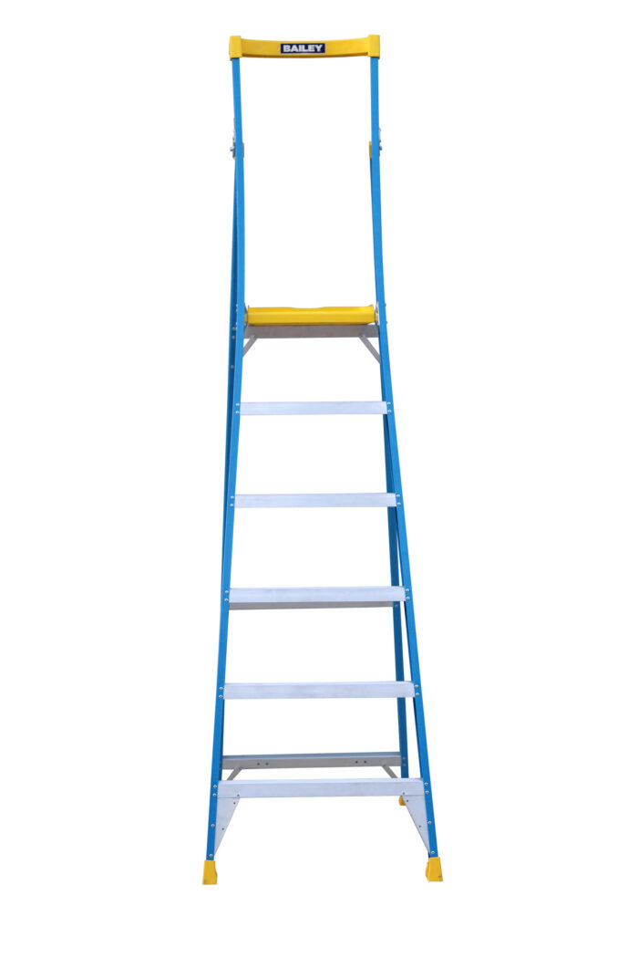 Bailey P150 Fibreglass Platform Ladder 6 Steps, 1.75m Platform Height, front open view