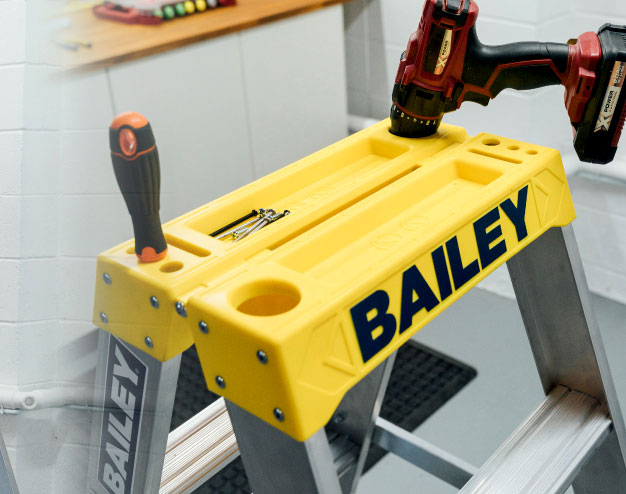 Ladder Accessories Australia Bailey Double Sided Aluminium Ladder yellow top cap with tools