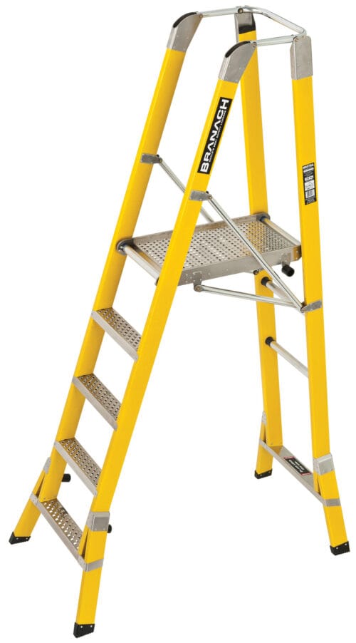 BRANACH Fibreglass WorkMaster 450mm Safety Platform Ladder, 5 Step 1.5m Platform Height FPL01.5, open position