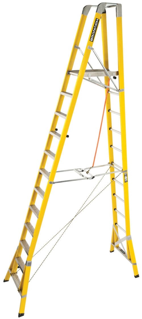 BRANACH Fibreglass WorkMaster 450mm Safety Platform Ladder 12 Step, 3.6m Platform Height, FPL3.6, open position