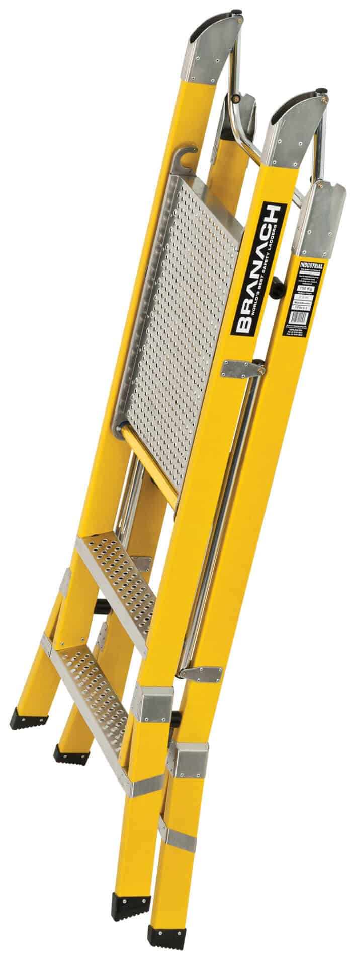 Branach Fibreglass Corrosion Master 550mm Safety Platform Ladder 3 Step, 0.9m Platform Height FPS0.9, closed view