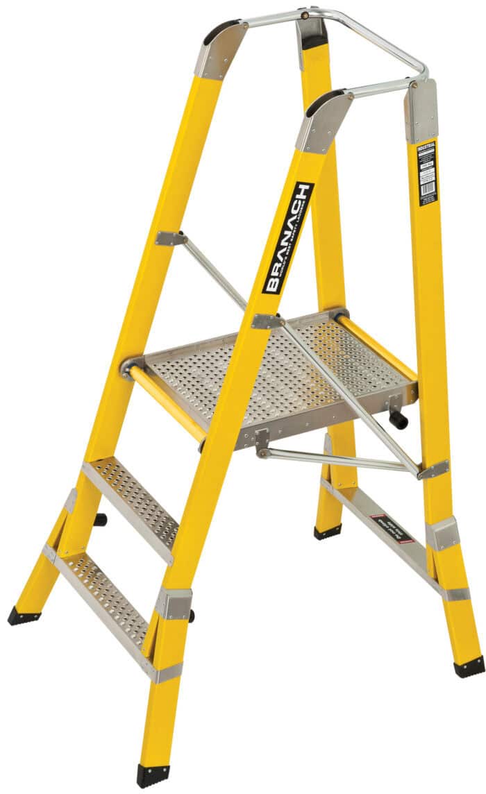 Branach Fibreglass Corrosion Master 550mm Safety Platform Ladder, 3 Step, 0.9m Platform Height, FPS0.9, open view
