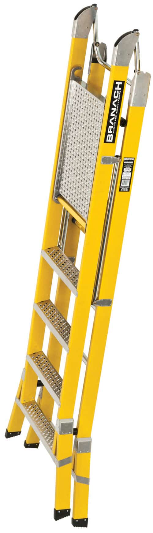 Branach Fibreglass Corrosion Master 550mm Step Platform Ladder 5 Step, 1.5m Platform Height, FPS1.5, closed view