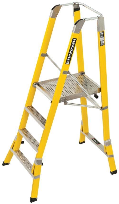 BRANACH Fibreglass WorkMaster 550mm Safety Platform Ladder, 4 Step, 1.2m Platform Height, FPW1.2, open view