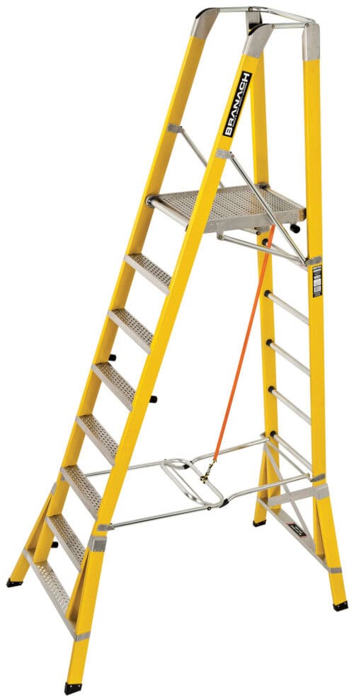 BRANACH Fibreglass WorkMaster 550mm Safety Platform Ladder 8 Step 2.4m Platform Height FPW2.4