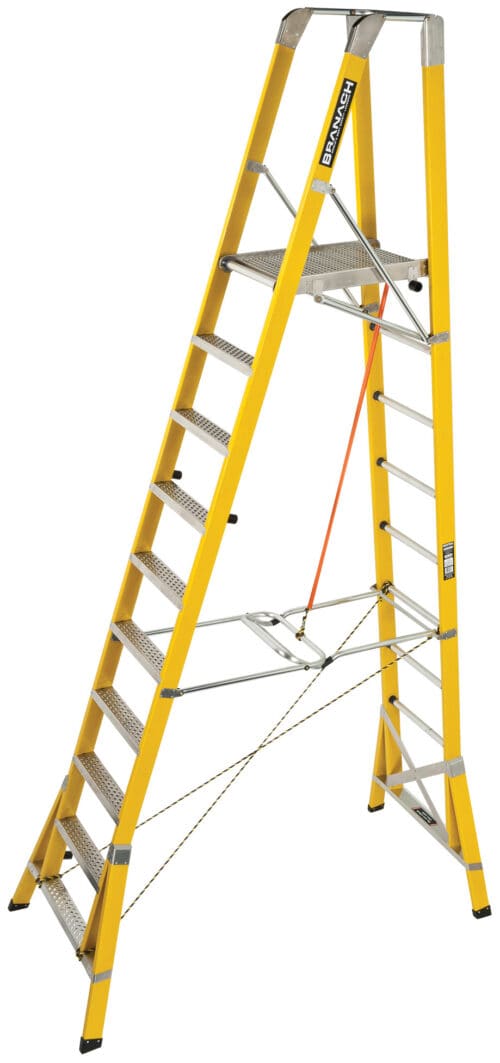 BRANACH Fibreglass WorkMaster 550mm Safety Platform Ladder 10 Step, 3.0m Platform Height, FPW3.0, open position