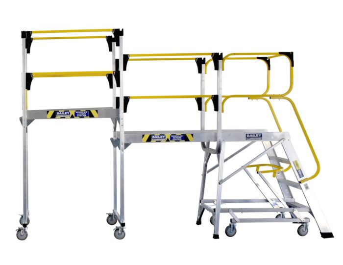 Bailey modular access system, demonstrating set up at two heights using 1m platforms